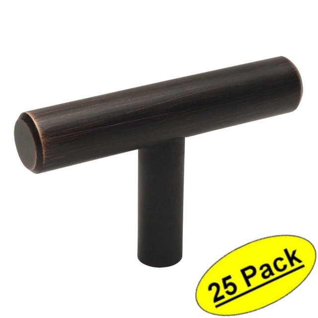 Herraje para gabinete Cosmas 404ORB de acero macizo, de bronce frotado con aceite, de 3/8 de pulgada, estilo europeo, con perilla en T, longitud total de 2 pulgadas, paquete de 25