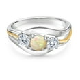 thumbnail image 2 of Gem Stone King 925 Sterling Silver and 10K Yellow Gold Round Cabochon White Ethiopian Opal and White Moissanite 3 Stone Ring for Women (0.76 Cttw, Available in Size 5, 6, 7, 8, 9), 2 of 3