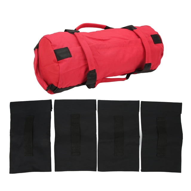 Bolsa de arena para entrenamiento, tela Oxford, 6 asas, fácil ajuste, bolsa de pesas multiusos para Fitness con bolsas de relleno para gimnasio interior, color rojo