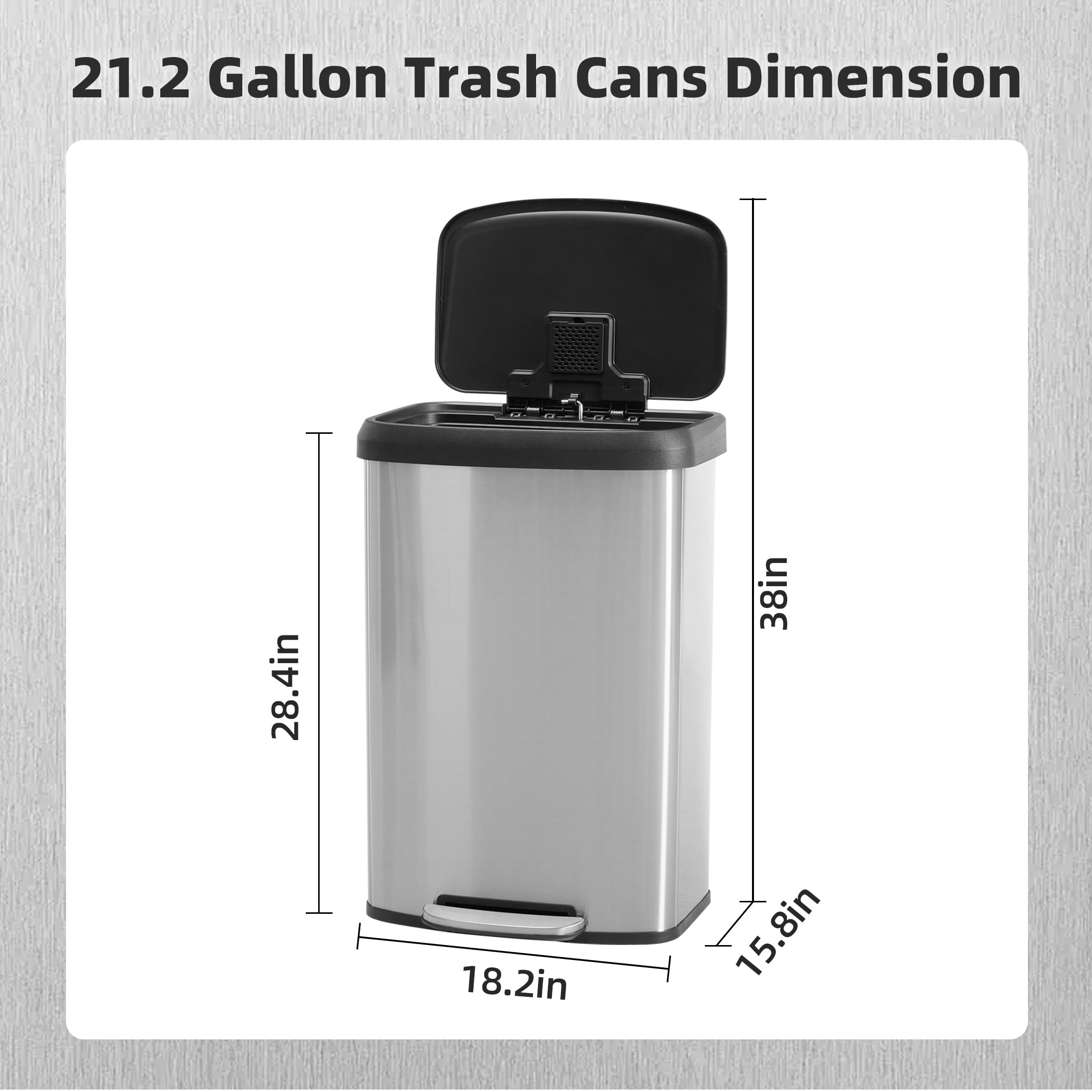 CONCETTA 21 Gallon Kitchen Trash Can with Lid, Stainless Steel Garbage Can with Soft-Close Lid & Foot Pedal for Home Office