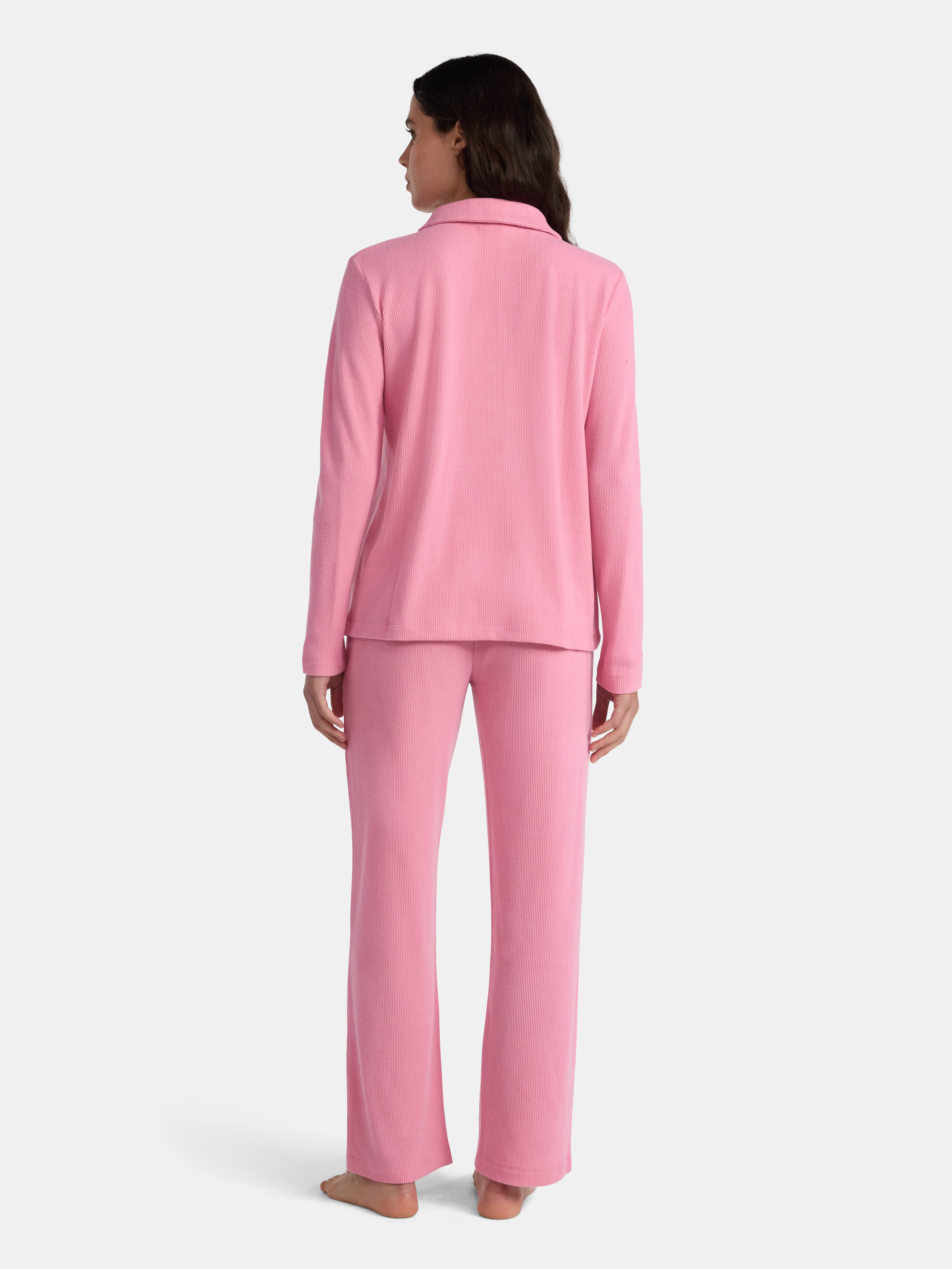 Lissome Women’s Soft Double Brushed Waffle Knit Notch Collar Long Sleeve Pajama Set , Sizes S-3X