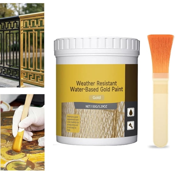 Weather Resistant Water-based Gold Paint 150g, Water-Based Shiny Gold Leaf Paint,Exterior Decoration Paint,Eco-Friendly, Non Fading, Non Toxic, Water-Based,Easy to Apply