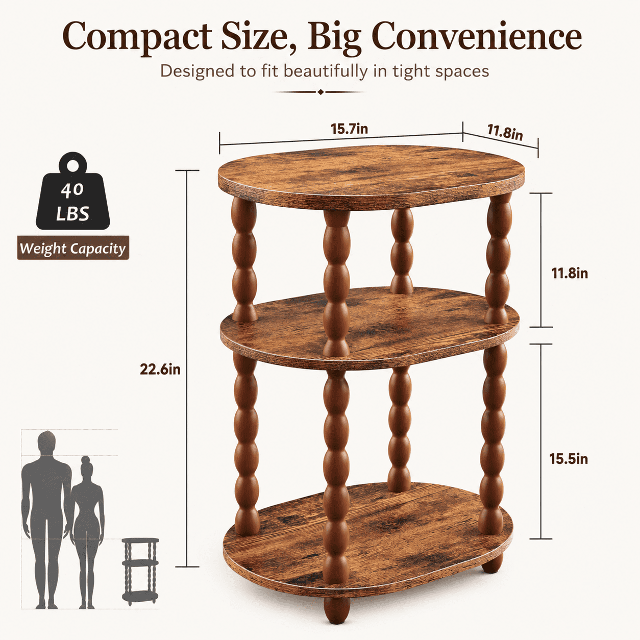 MEHOOM 3-Tier Side Table, Small End Table for Living Room and Bedroom, Vintage Accent Table Nightstand with Storage