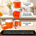 thumbnail image 4 of Orange Tea Cup Holder with Side Storage - 10cm Diameter Anti- Coffee Mug Holder with Comfort Grip Handle - for Hot/Cold Drinks Indoor & Outdoor Use, 4 of 5