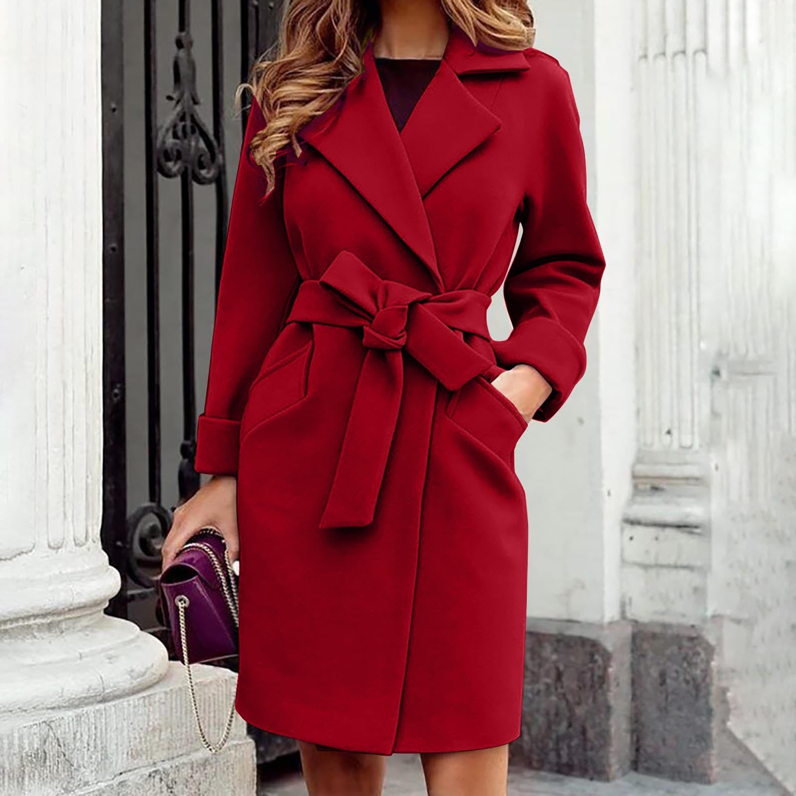 Tagold Fall and Winter Fashion Long Trench Coat, Fall Clothes for Women  2022, Women Outfits Top Lapel Long Sleeve Solid Outerwear Jackets Tops  Coats