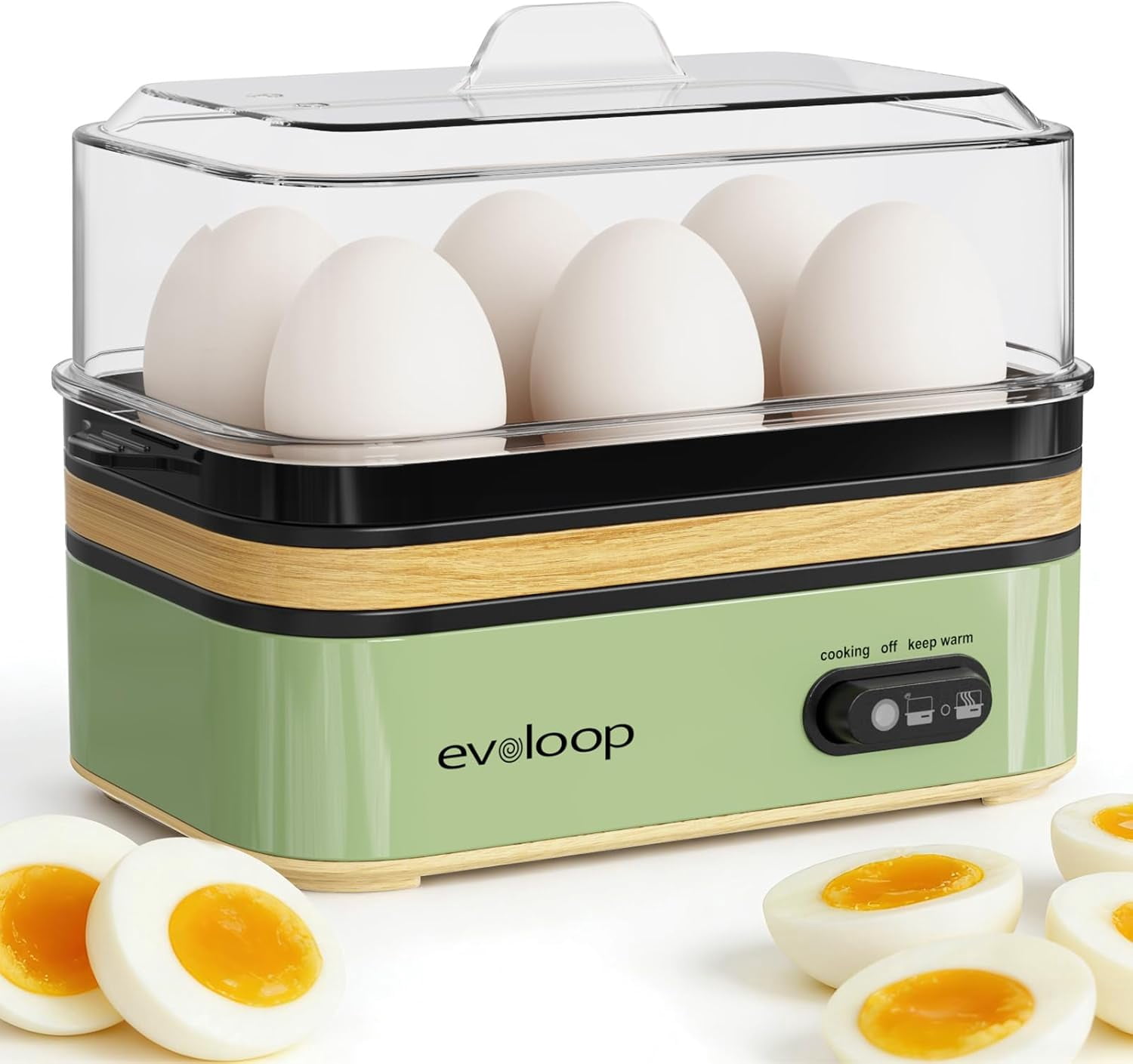 Evoloop Rapid Egg Cooker Electric 6 Eggs Capacity, Soft, Medium, Hard Boiled, Poacher, Omelet Maker Egg Poacher With Auto Shut-Off, BPA Free