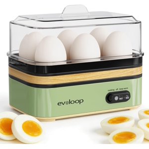 Evoloop Cuisinière d'oeufs rapide électrique 6 Capacité d'oeufs, tendre, moyen, dur bouilli, braconnier, omelette fabricant d'œufs Pocher avec fermeture automatique, BPA Gratuit