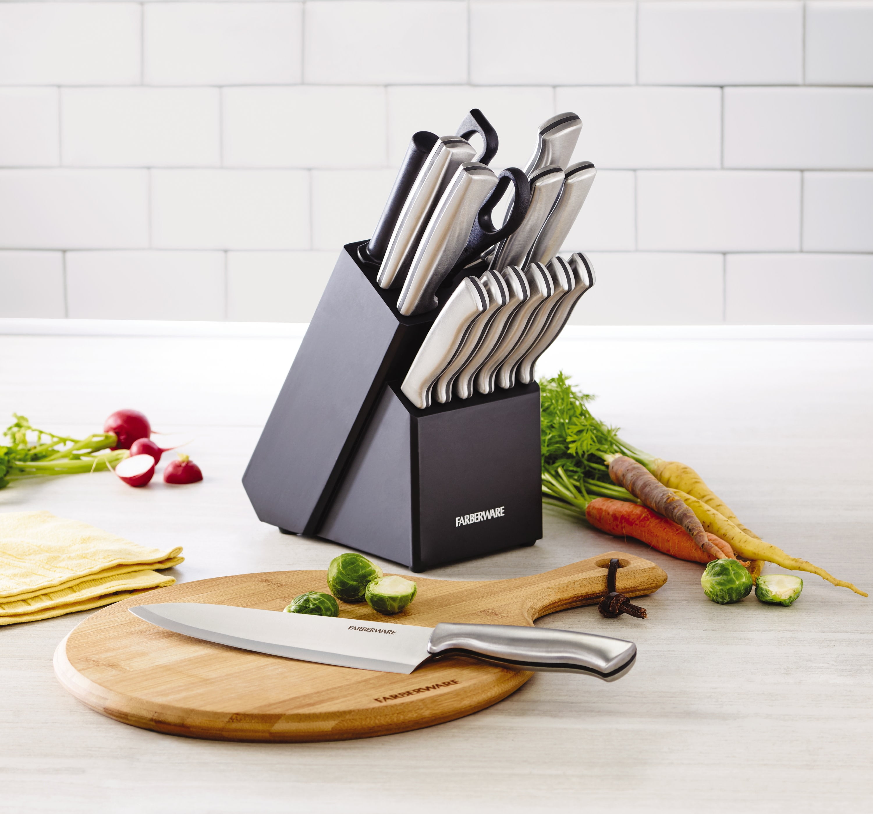  Cook N Home 12-Piece Stainless Steel Cookware Set, Silver &  Farberware Stamped 15-Piece High-Carbon Stainless Steel Knife Block Set,  Steak Knives, Black: Home & Kitchen
