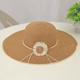 thumbnail image 2 of Clossjun Solid Straw Wide-Brim hat with Daisy Decor, UV-Protective, Lightweight for Trips., 2 of 7