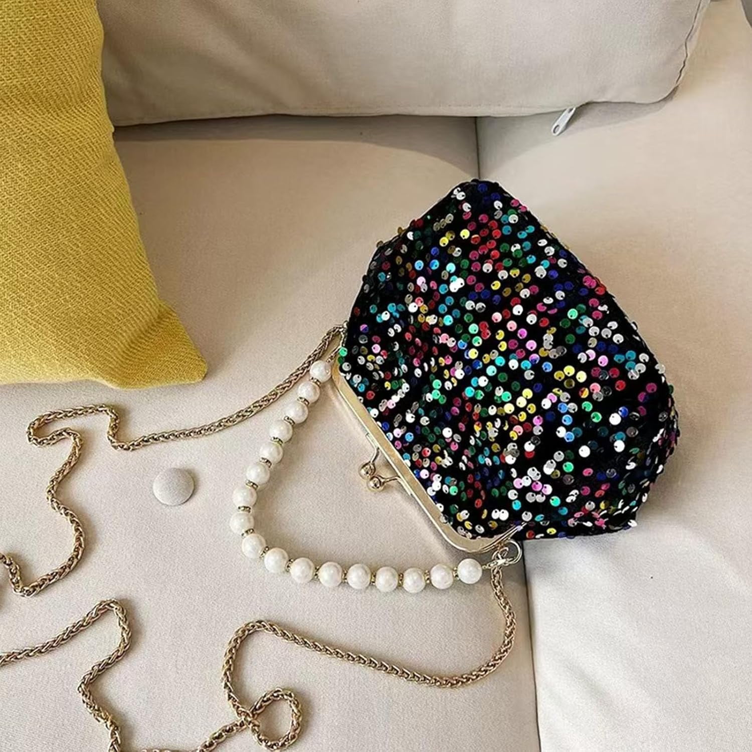 Evening Clutch Purses for Women, Glitter Sequin Crossbody Bag, Elegant Evening Handbag with Pearl for Wedding, Prom