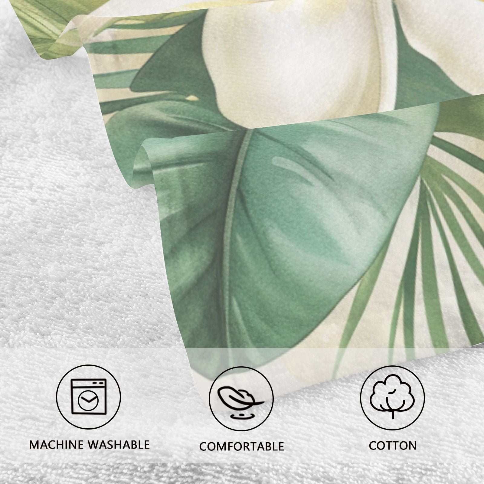 White Flower Hand Towels Cotton Bath Towels Large Face Towels Absorbent for Bathroom 2 Packs