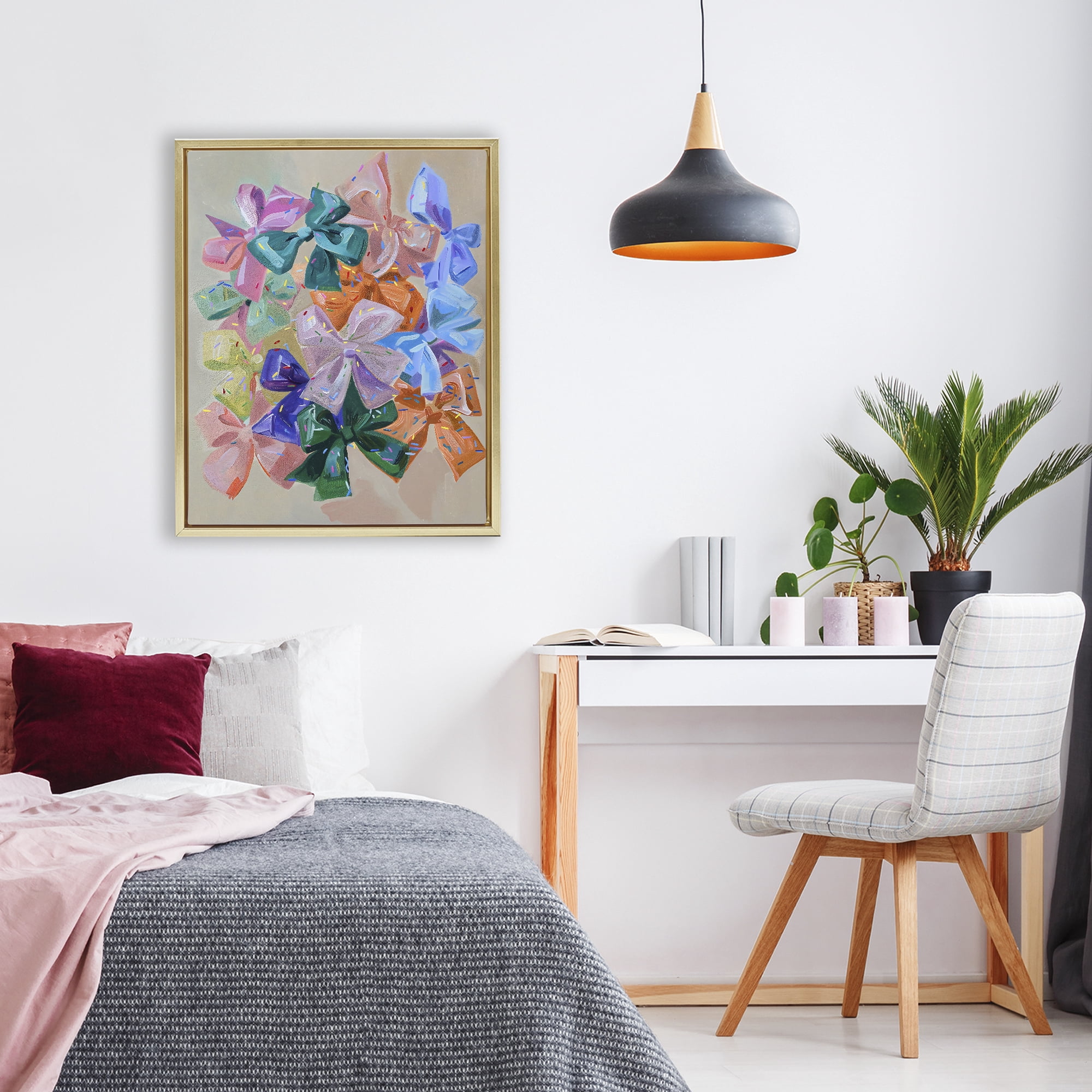 Stupell Industries Bright Bows Cluster with Sprinkles Gold Framed Floater Canvas Wall Art, design by The Prints Vibe