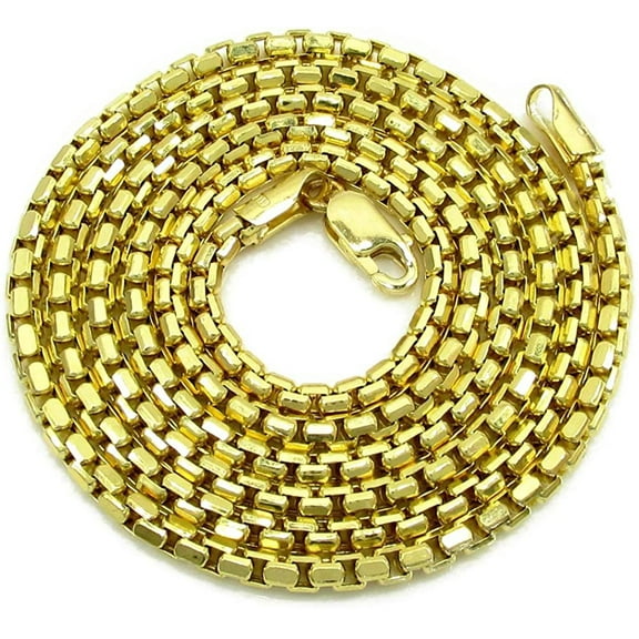 14K Yellow Gold 2.5mm Round Box Chain, FREE Microfiber Cloth, Rolo Link Mens Womens Necklace, Giorgio Bergamo
