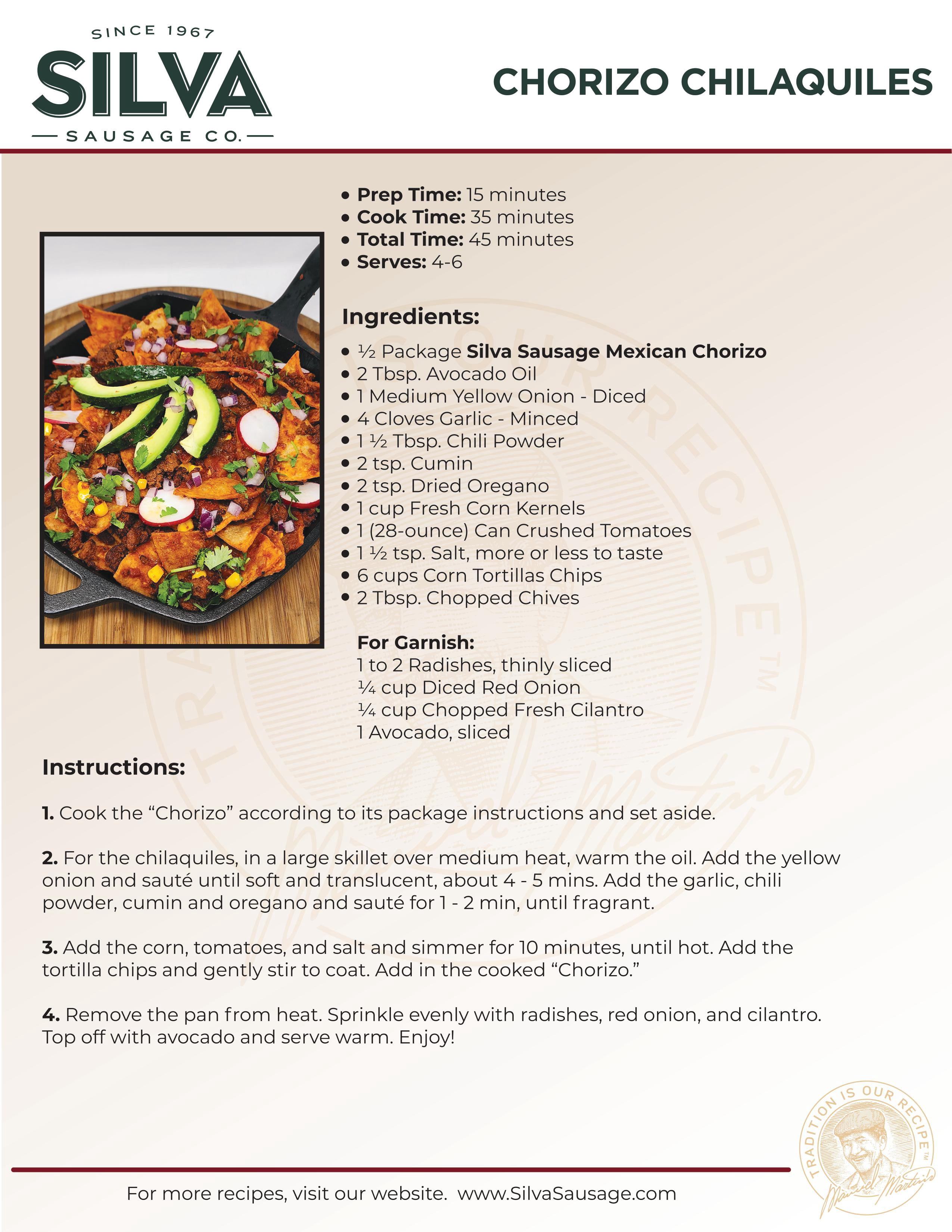 Silva Sausage Mexican Style Chorizo, Fully Cooked, Refrigerated,11 Ounces, Plastic Sealed