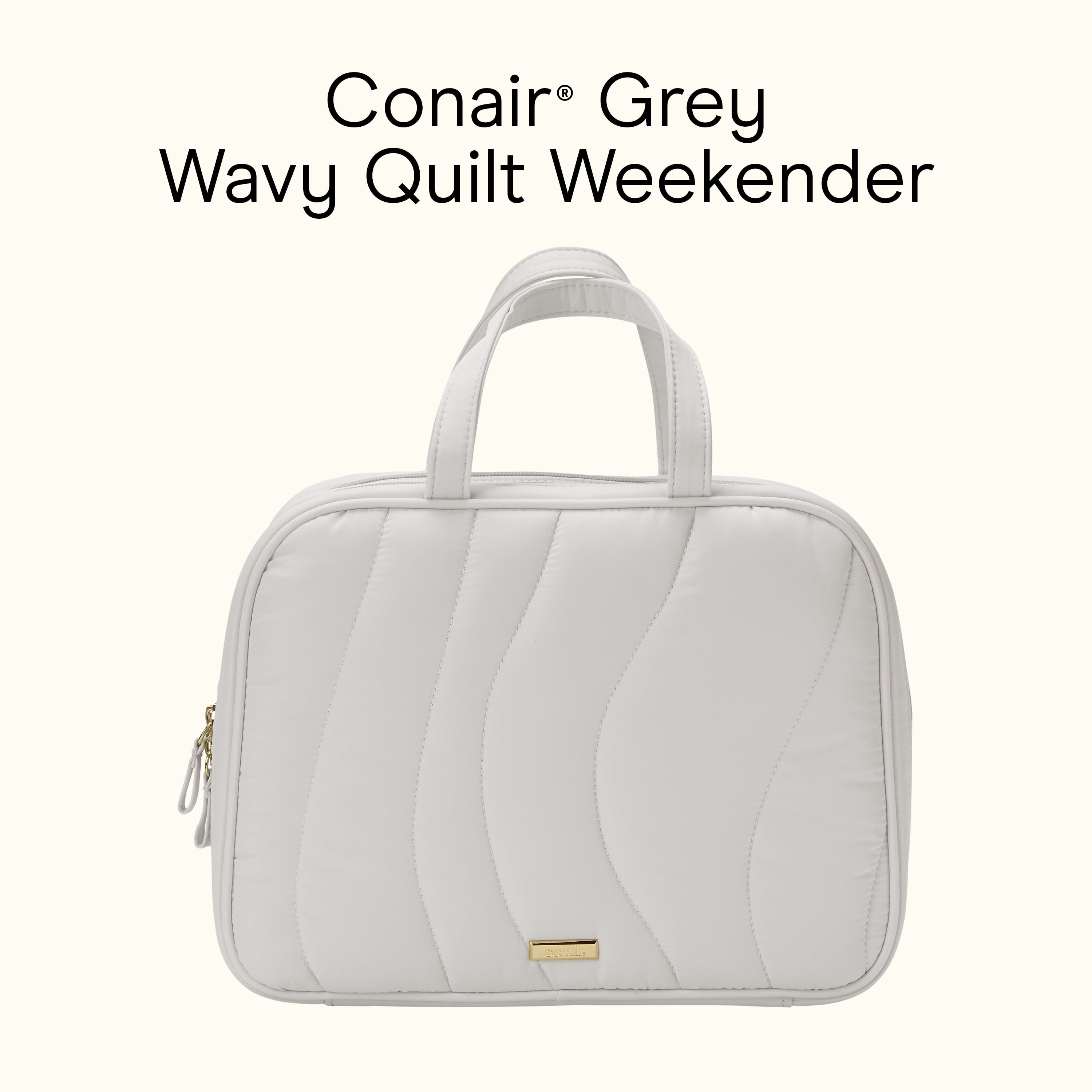 Conair Gray Wavy Quilted Weekender Cosmetic Bag with Hanging Capability, 1 Count