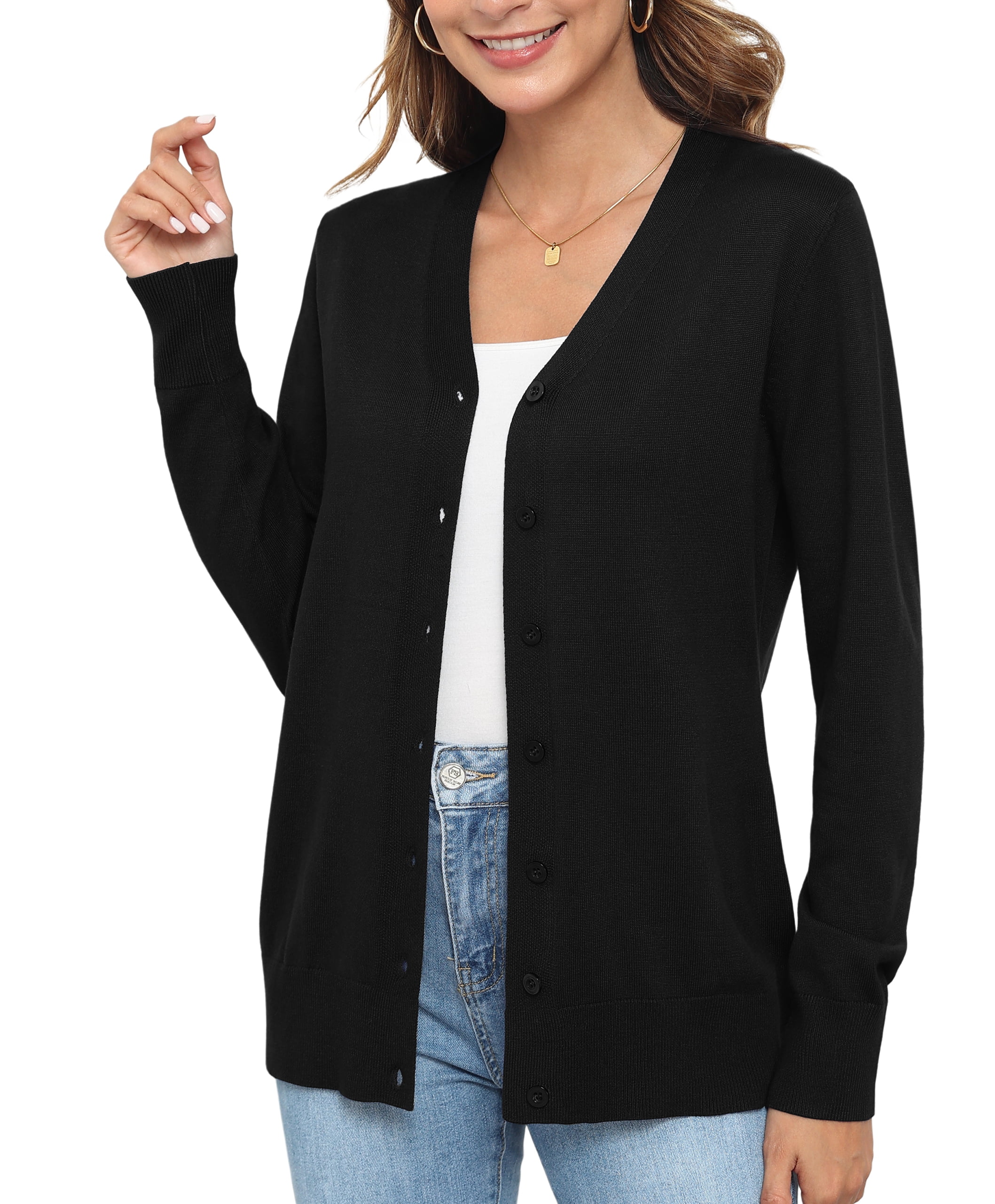 Women Long Sleeve Soft Basic Knit Cardigan Sweater,Black,S-3XL,S - image 4