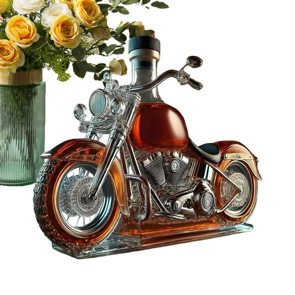 Motorcycle Whiskey Decanter Motorcycle Whisky Wine Bottle Decanter Glass Motorbike Whiskey Bottle 3D Sculpted Creative Empty Wine Bottles for Champagne Vodka Kitchen Restaurant