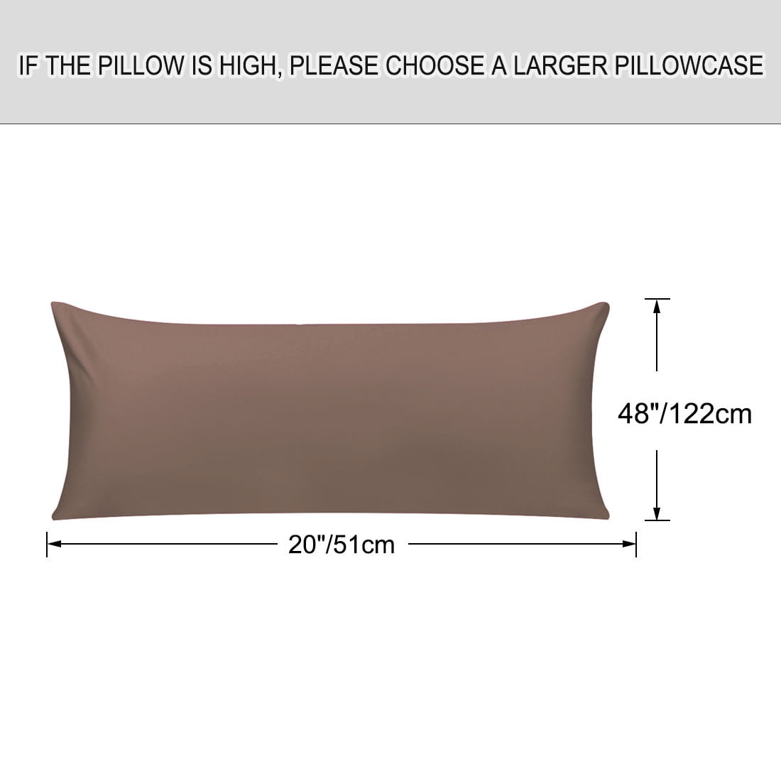 Unique Bargains Pillowcases 2 Pack 100% Cotton Body Pillow Covers Coffee 20" x 48"