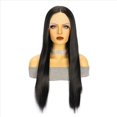 thumbnail image 3 of Peluca Sin Pegamento con Diadema de Fibra Dividida Media Frontal de Encaje de Pelo y Liso Negro para Mujer para Uso Diario y Cosplay, 3 of 5