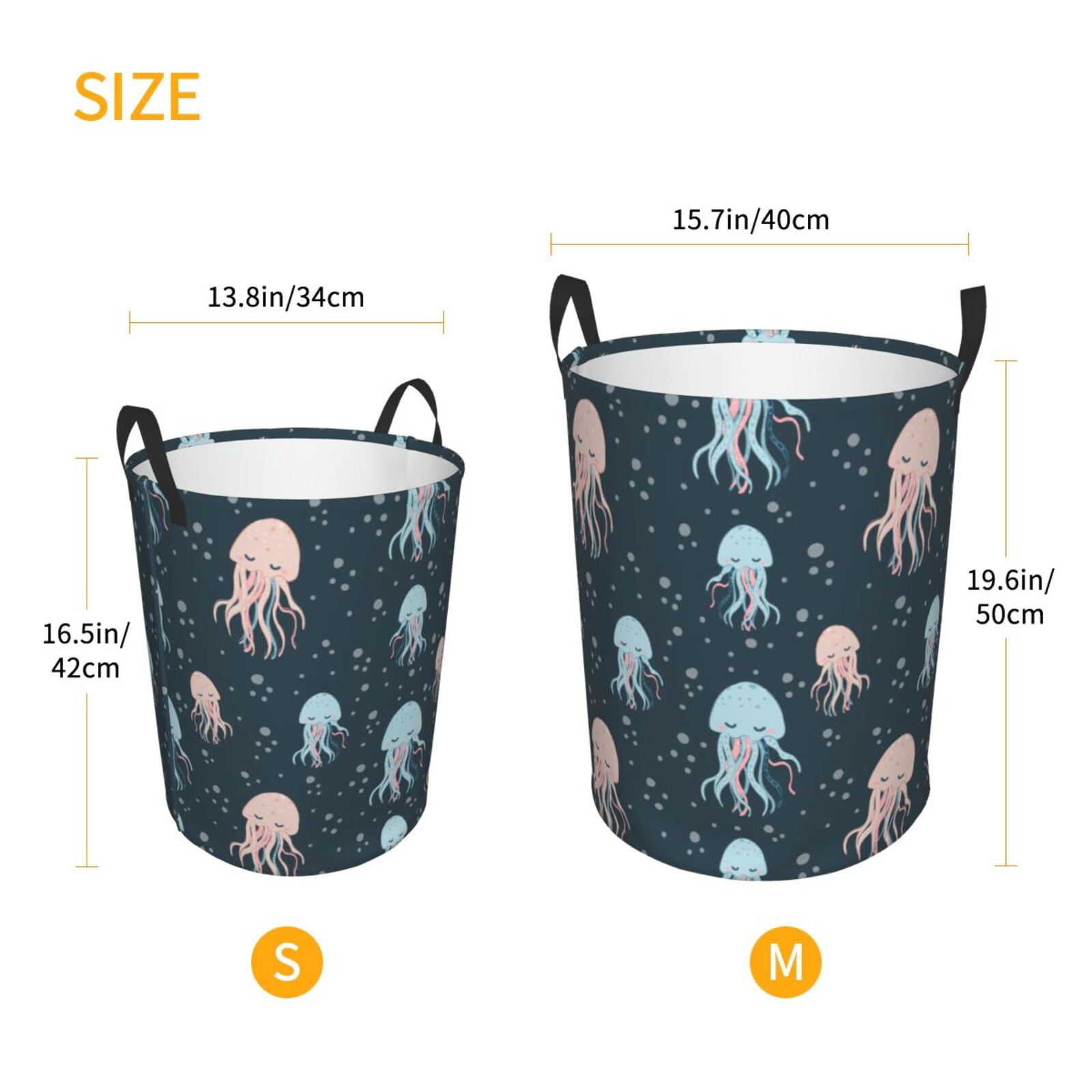 Large Laundry Basket with Handles - Cute Blue Pink Jellyfish Kids Baby Dirty Clothes Laundry Hamper for Bedroom Aesthetic