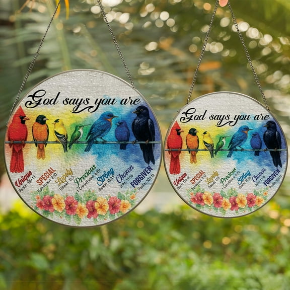 Lotusprinthandmade Birds With Christian Faith Stained Glass Suncatcher for Window Hanging Cir4in