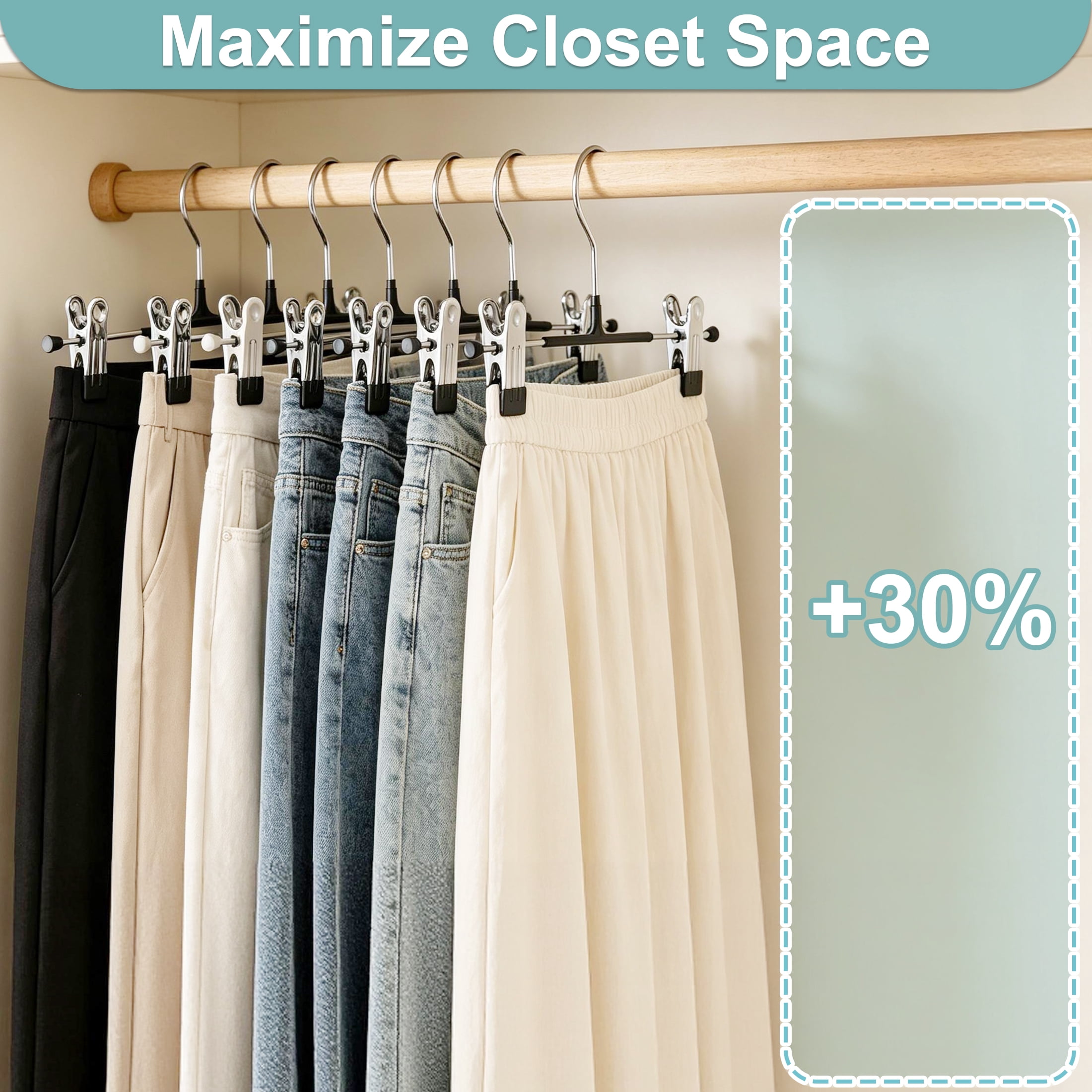 GARITIN Pants Hangers, 20 Pack Non-Slip Stainless Steel Adjustable Clip Hangers, Space Saving Clothes Hangers for Jeans, Skirts, Shorts