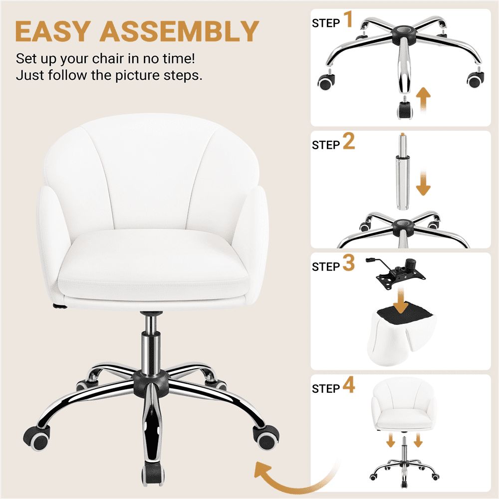 Alden Design Adult Modern Rolling Desk Chair with Armrests for Home Office, White