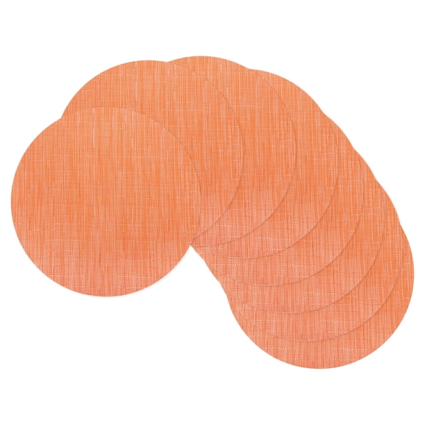 Uxcell 8Pcs Manteles, Manteles Redondos de 13.7 Pulgadas, Manteles Trenzados Antideslizantes Resistentes al Calor, Manteles Lavables para Mesa de Comedor con Superficie de Textura de Bambú, Naranja