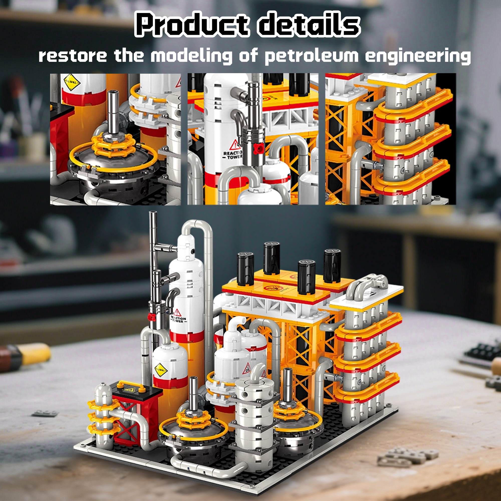 Honchoes Oil Refinery Building Blocks Set Compatible with Lego Petrochemical Factory Station Architecture for Adults 734Pcs
