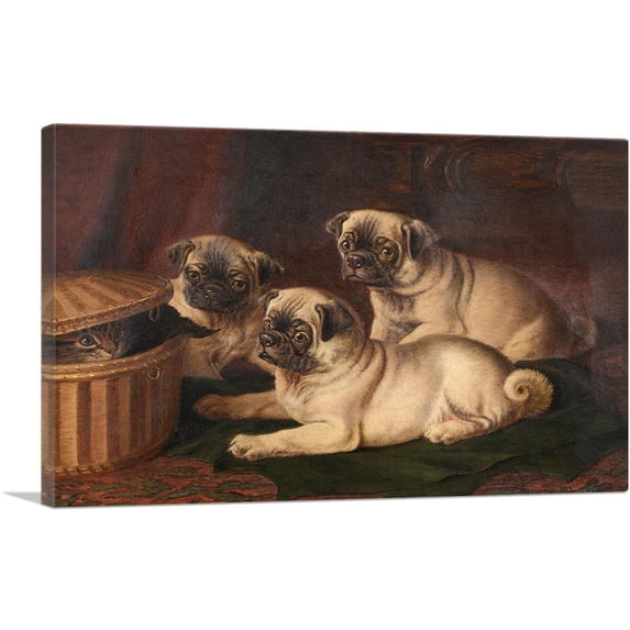 ARTCANVAS Peeping At The Pugs Canvas Art Print by Horatio Henry Couldery - Size: 18" x 12" (1.50" Deep)
