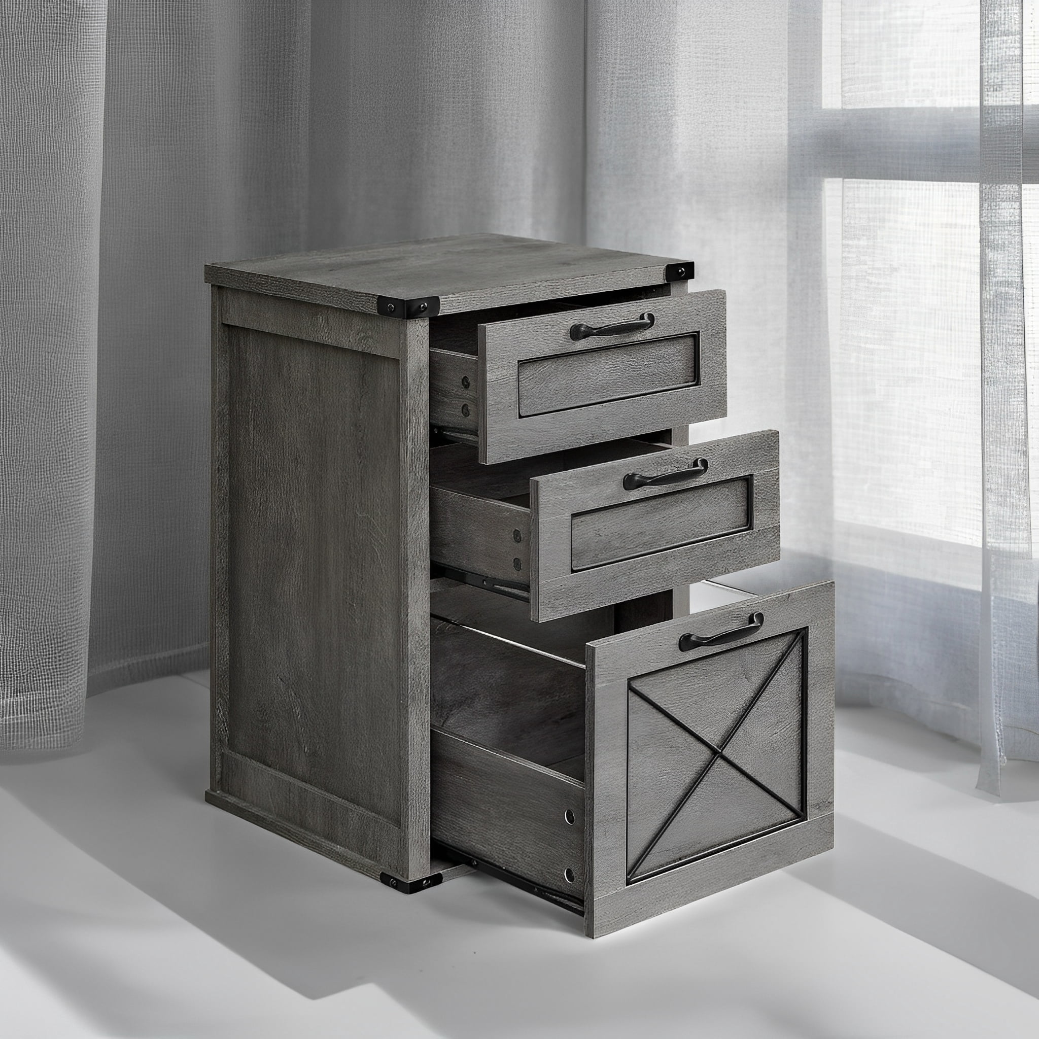 LEDREM 3-Drawer File Cabinet, Farmhouse Style Printer Stand for Home Office, Holds A4 Letter Files, Silent Slides & 110lb Capacity, Misty Gray