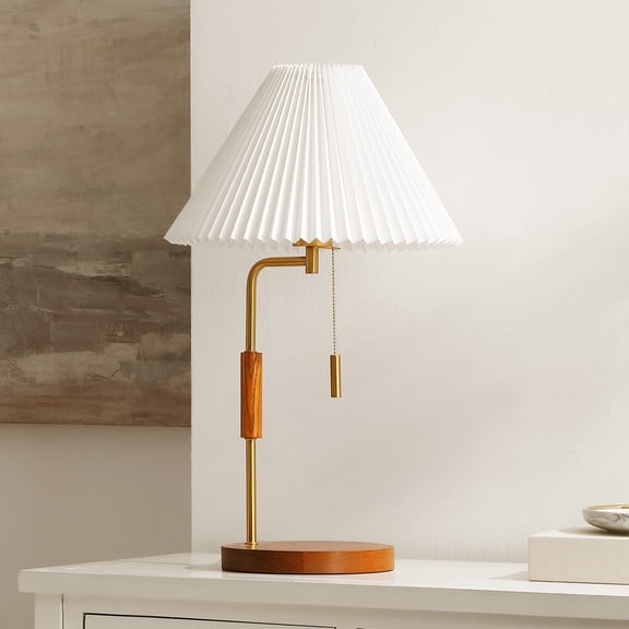 Safavieh Jonah 23" Modern Walnut Wood Table Lamp with White Shade