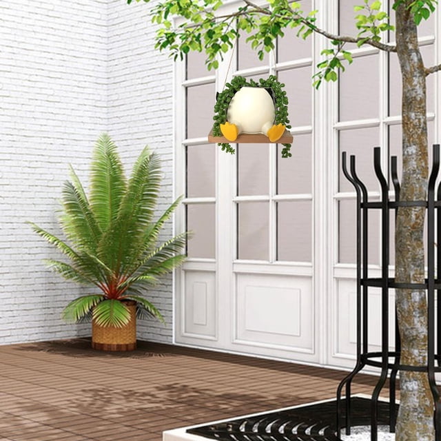 Maceta de pingüino oscilante, estatua de pingüino, resina, divertida maceta colgante para estante, patio, hogar, balcón, decoración