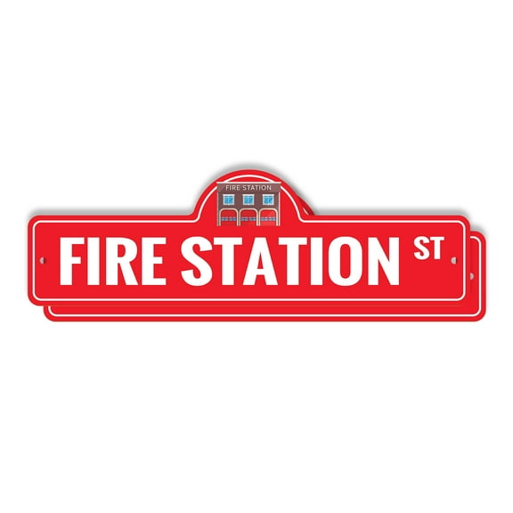 Fire Station (2 Pack) Plastic Street Sign - 6 Inch X 18 Inch Gift Emergency Safety Hero Firefighter Truck Ladder Decor Brave Rescue Station