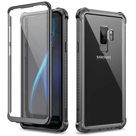 Dexnor Galaxy S9  Plus Case with Screen Protector Clear Military Grade Rugged 360 Full Body Protective Shockproof Hard Back Cover Defender Heavy Duty Bumper Case for Samsung Galaxy S9 Plus,Black