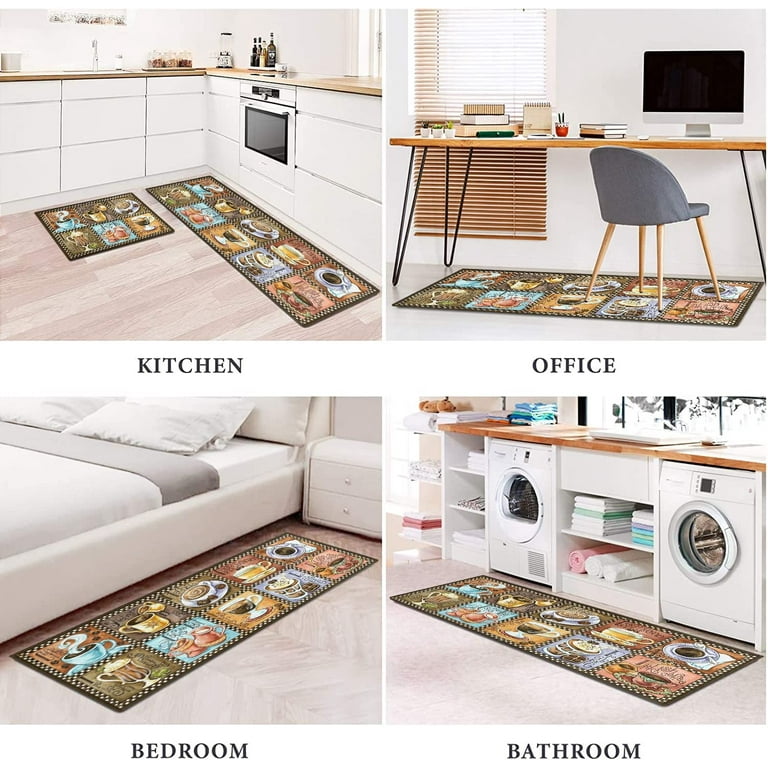 Kitchen Theme Anti Fatigue Kitchen Rugs, Vintage Absorbent Non Slip Cushioned  Rugs, Stain Resistant Waterproof Long Strip Floor Mat, Comfort Standing Mats,  Living Room Bedroom Bathroom Kitchen Sink Laundry Office Area Rugs