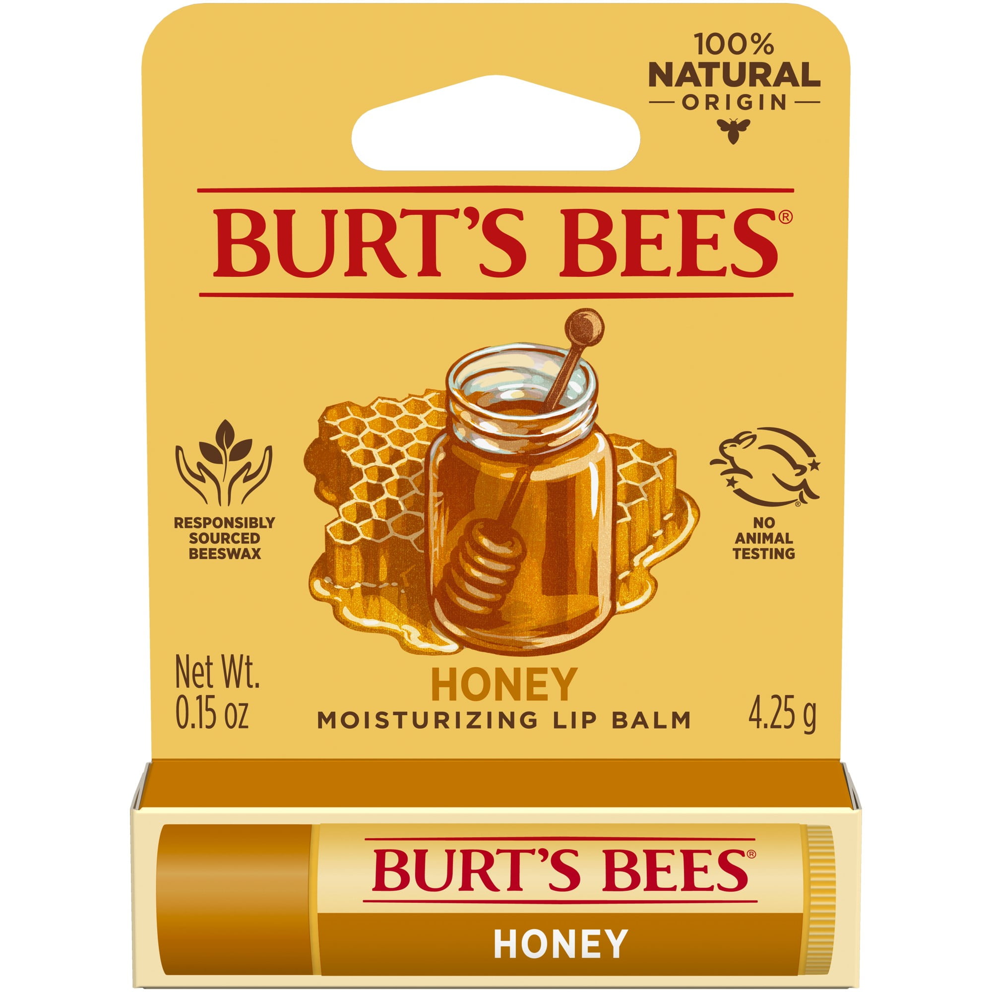 Burt's Bees 100% Natural Moisturizing Lip Balm, Honey with Beeswax, 1 Tube