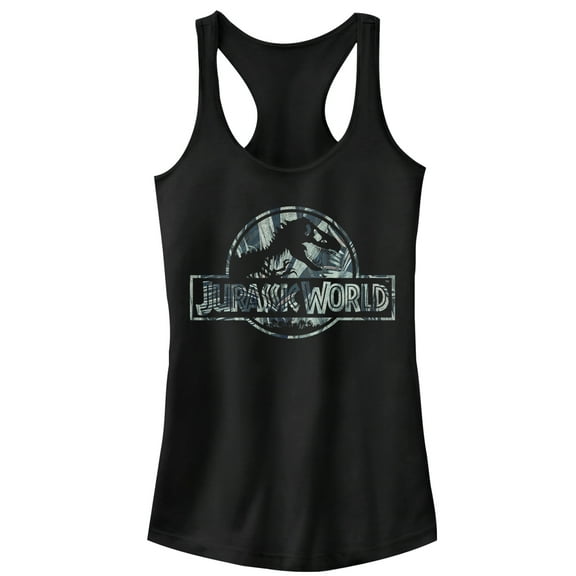 Junior's Jurassic World Jurassic Worldscale Tropical T. Rex Logo Racerback Tank Top Black X Large