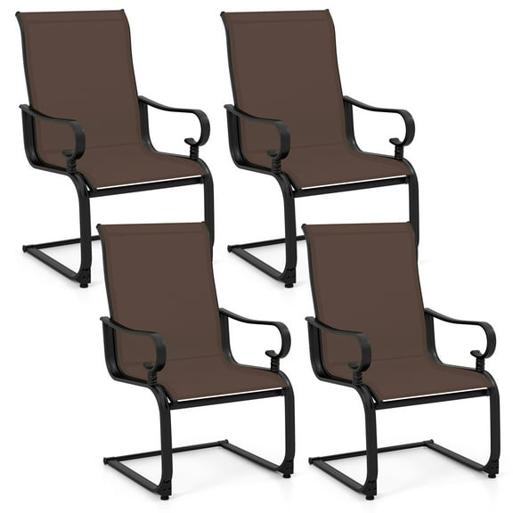 Gymax Patio Dining Chairs Set of 4 C-Spring Motion Patio Chairs w/ Metal Frame Brown & Black