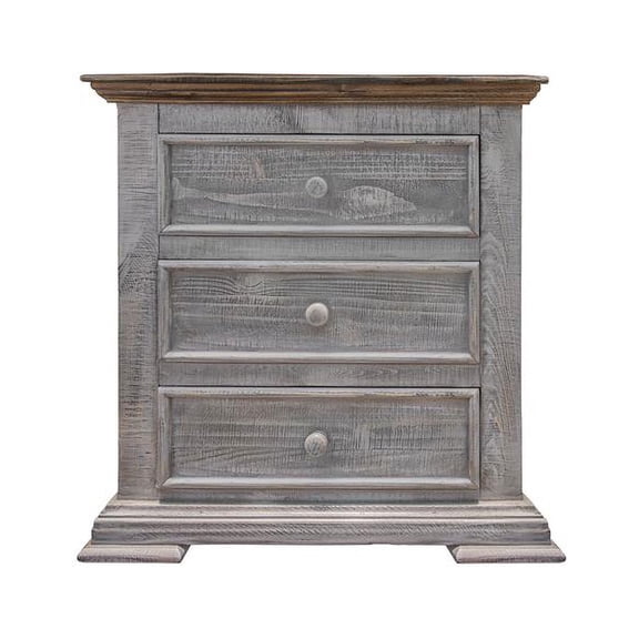 HomeRoots 527065 32 in. Three Drawer Nightstand, Gray