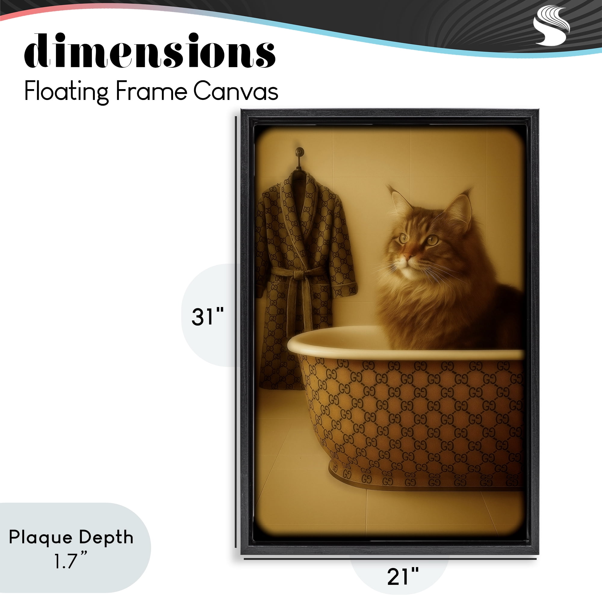 Stupell Industries Couture Main Coon in Luxury Tub Black Framed Floater Canvas Wall Art, design by Grotto Studios