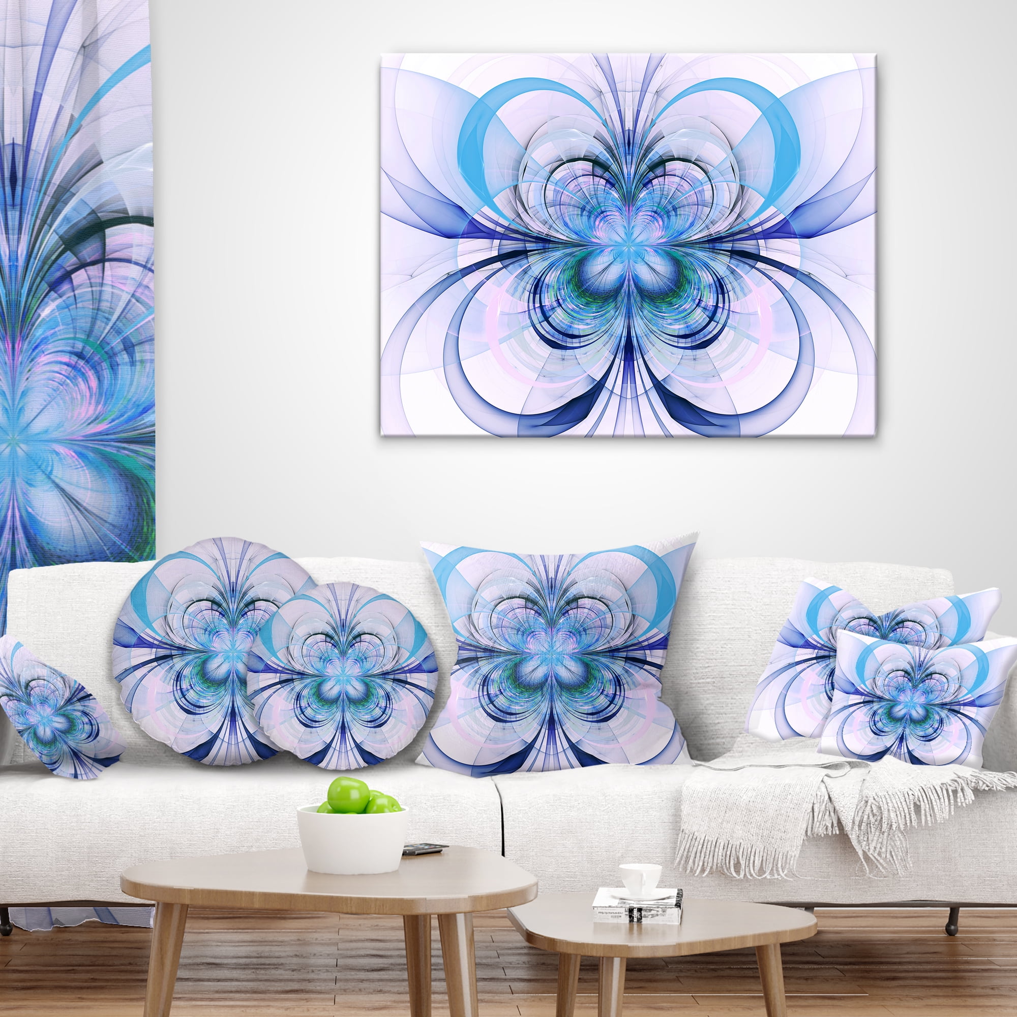 Designart Turquoise Fractal Flower Pattern - Floral Throw Pillow - 16x16