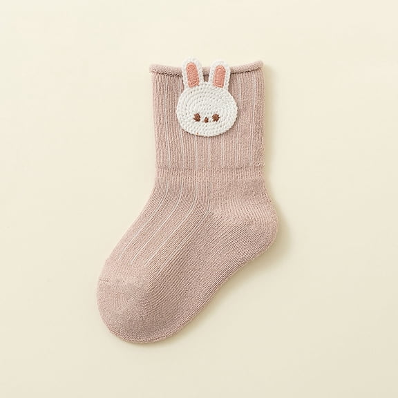 Bunny Kids Socks Cotton Soft with 3D Ears Mid Calf for Newborn Kids Kids Girls Pink Easter Gift,Size S