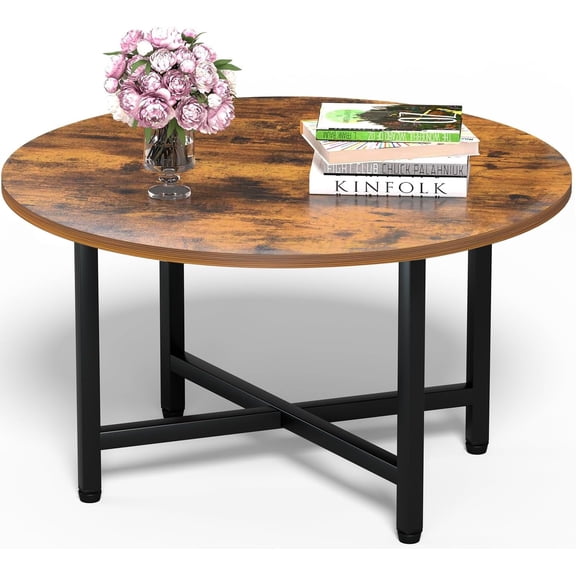 Round Coffee Table with Metal Frame Rustic Brown 23.6 Inches Diameter