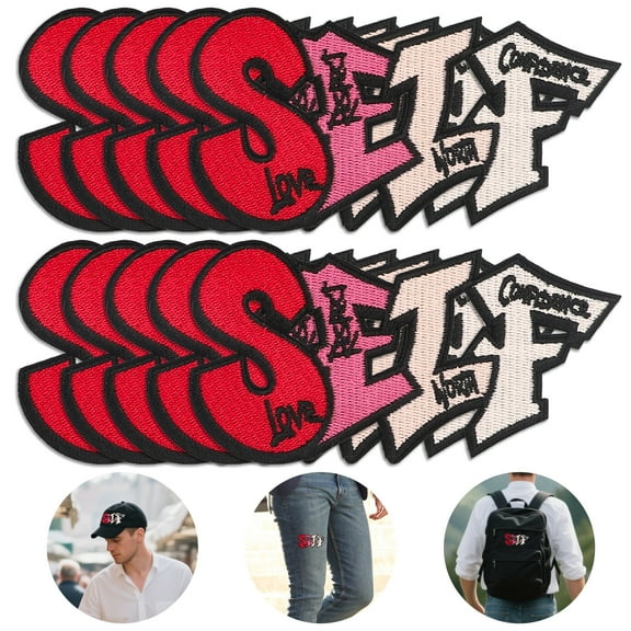 SELF” Embroidered Iron-On Patch, EEEkit 10pcs Motivational DIY Clothing Patch for Jackets, Bags, Hats, Jeans, and Backpacks