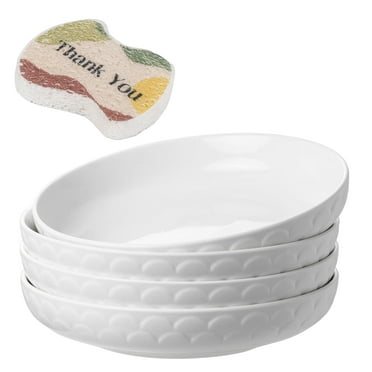 DOWAN 10-Inch White Ceramic Serving Platters, Set of 4 Large Round Plates, 54Oz Pasta Salad Bowls, Dinner Platters, Microwave Dishwasher Safe, Free Scrub Sponge