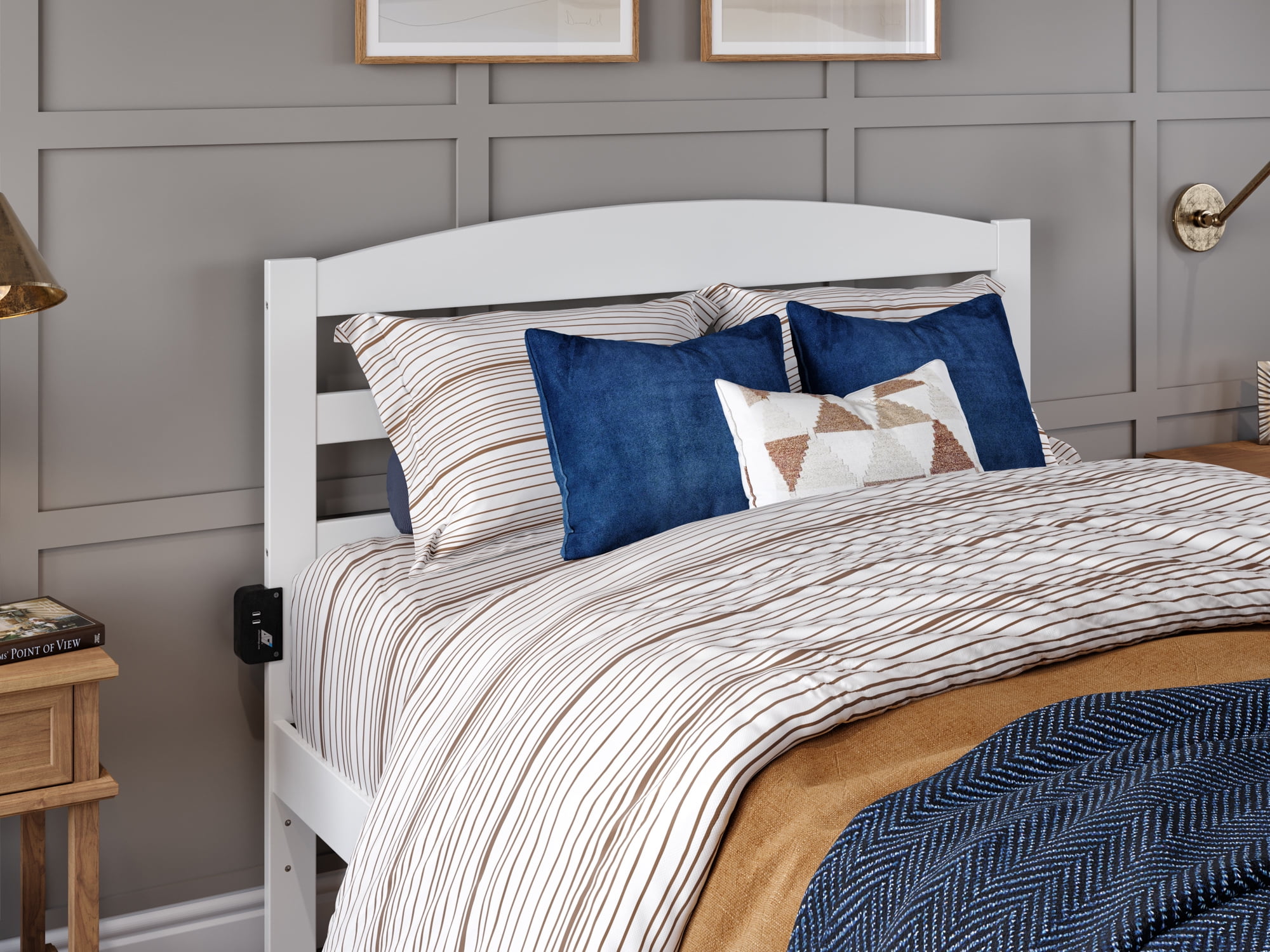 AFI Warren 14" Full Wood Platform Bed Frame with Set of 2 Storage Drawers, White