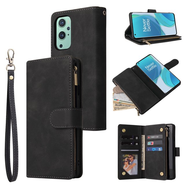 Étui pour OnePlus 9 en Cuir Magnétique avec Poche à Fermeture Éclair et Dragonne