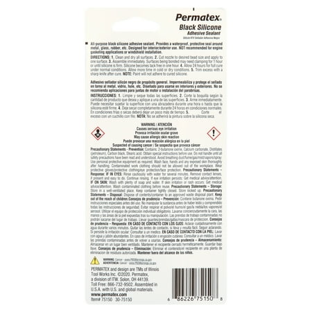 Permatex 75150 Black Silicone Adhesive Sealant, 3 oz