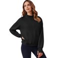thumbnail image 4 of Women's Sweatshirt Long Sleeve Casual Comfort Loose Lightweight High Neck with Pocket Solid Color Fashion Top for Women Daily Wear,Black,L, 4 of 6